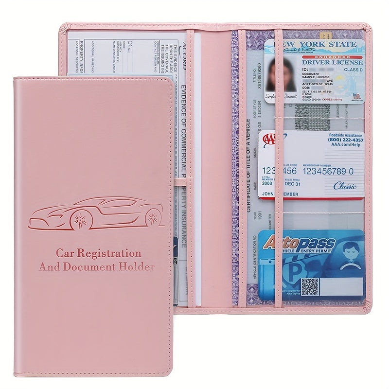 Red PVC Car Registration Insurance Card Holder for Men Women Compact Organizer