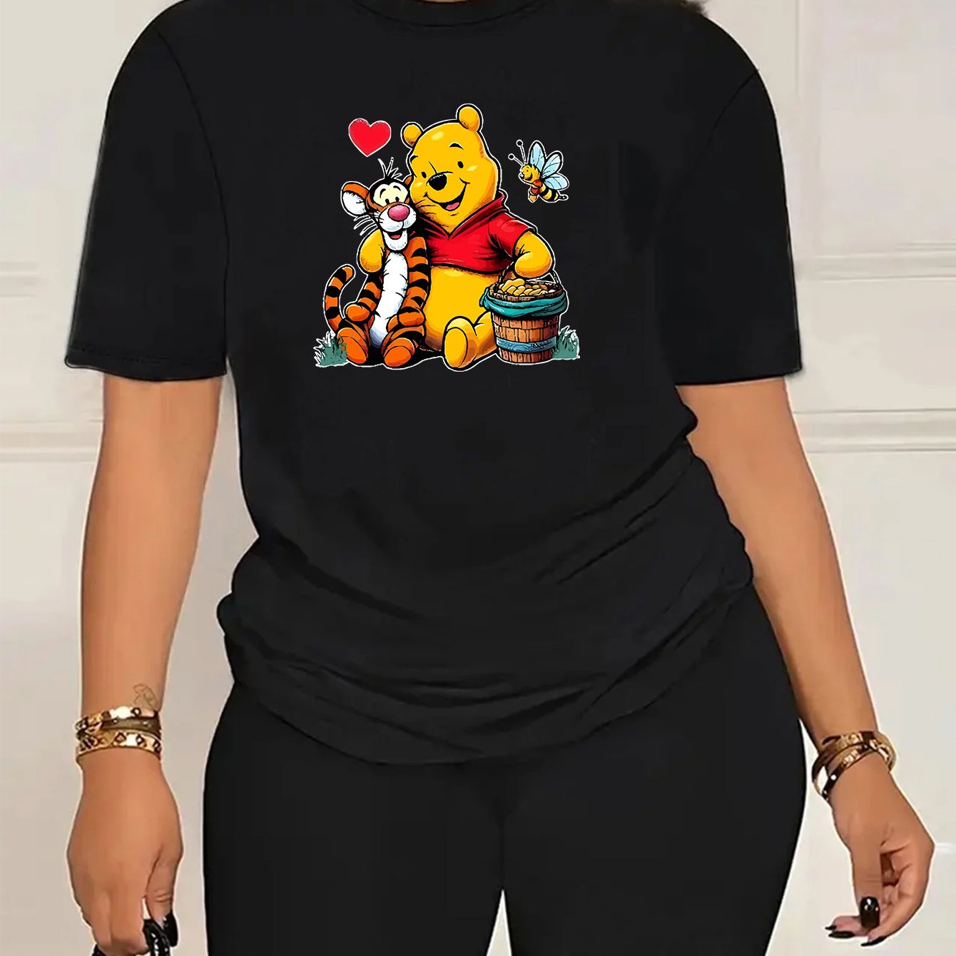 Women's Plus Size T-Shirt Set Short Sleeve Casual Cotton Disney Winnie the Pooh Tigger