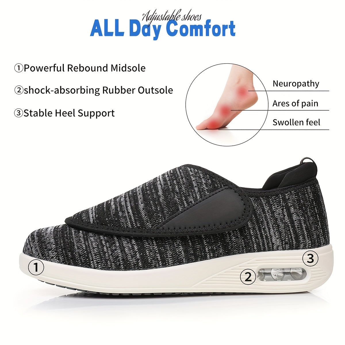 Women's Lightweight Adjustable Strap Walking Shoes Breathable Fabric Shock-Absorbing Outsole