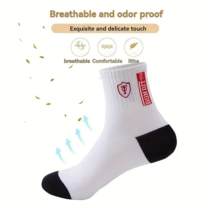 Men's Sports Crew Socks 10 Pairs Geometric Letter Pattern Cotton Polyester