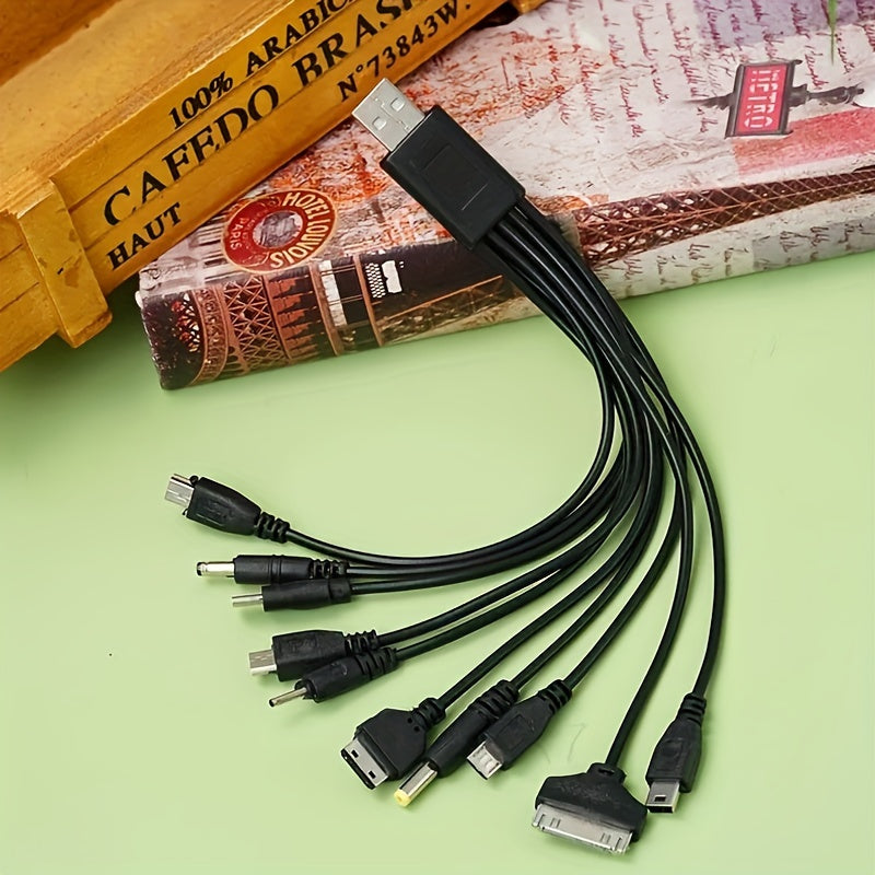 Multi-Device USB Charging Cable Flat PVC 10-in-1 Data Cable