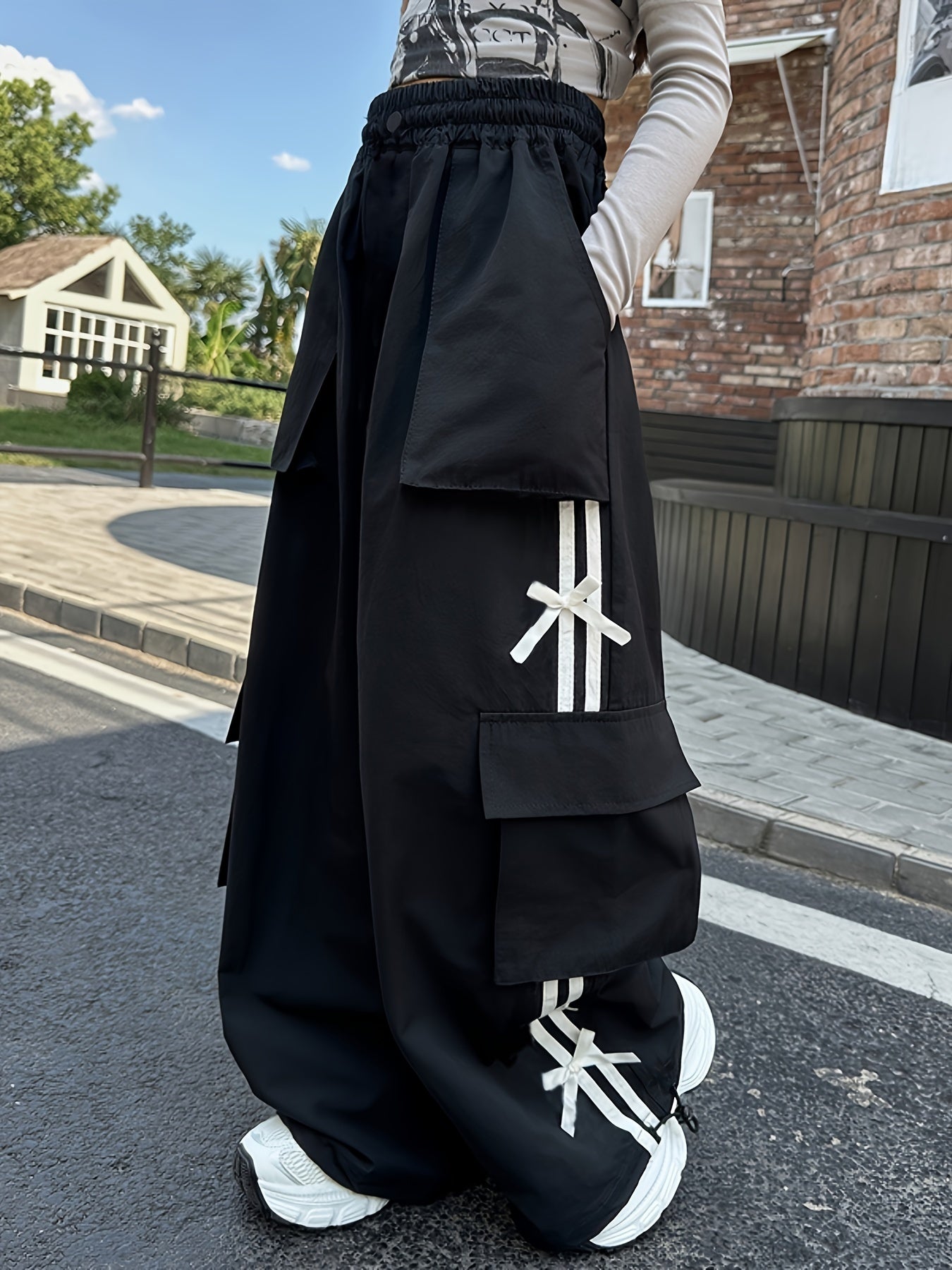 Детские брюки-карго Y2K для девочек, с эластичным поясом, свободный крой, весна-осень, уличная одежда для детей на свежем воздухе