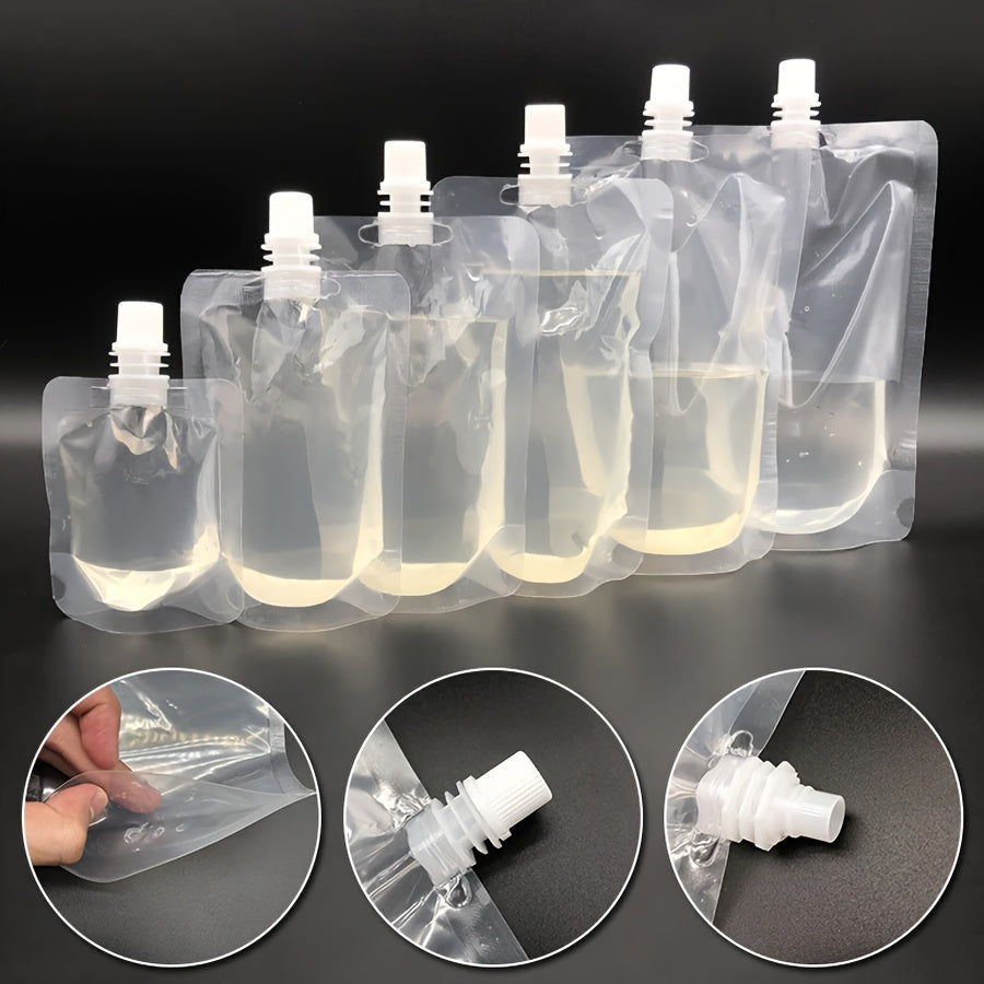 Set of 10 Clear Plastic Drink Pouches with Nozzle Leak-Proof Juice Bags for Smoothies