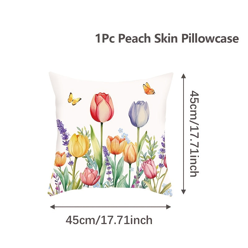 Decorative Pillow Cover Floral Butterfly Print Polyester Zipper Machine Washable