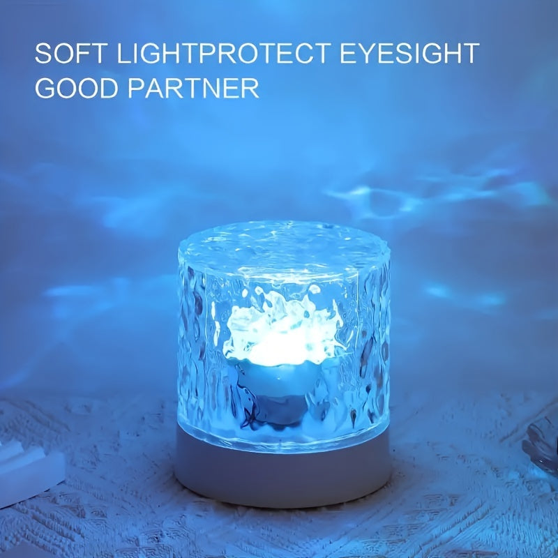 Luz nocturna LED recargable por USB con efecto de ondas de agua, control remoto táctil, brillo y color ajustables