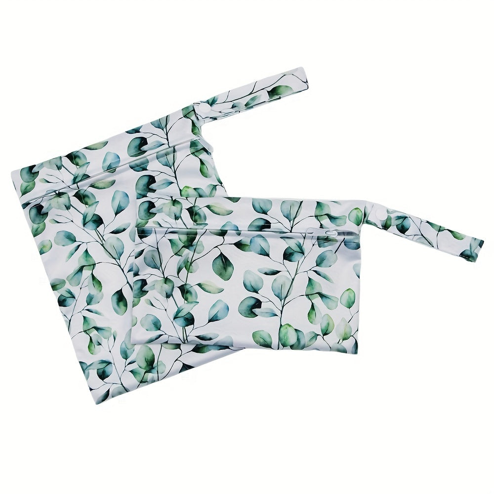 2-Pack Leaf Print Cloth Diaper Bags Soft Polyester Nappy Storage