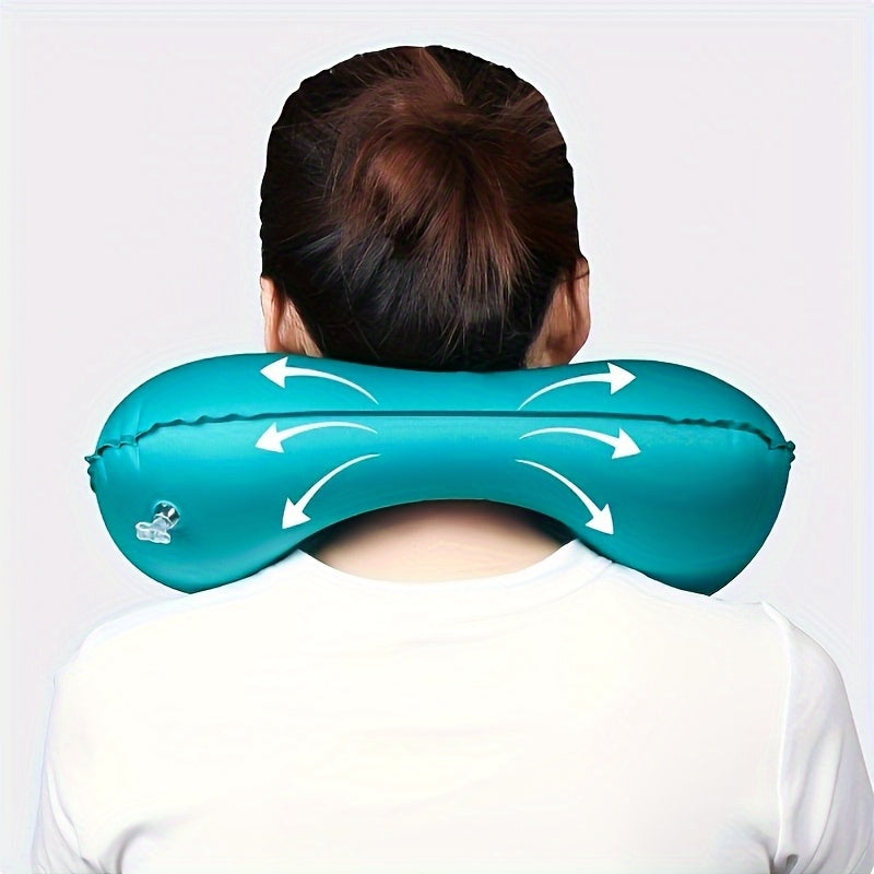 Portable Inflatable U-Shaped Neck Pillow with Velvet Cover for Travel and Home