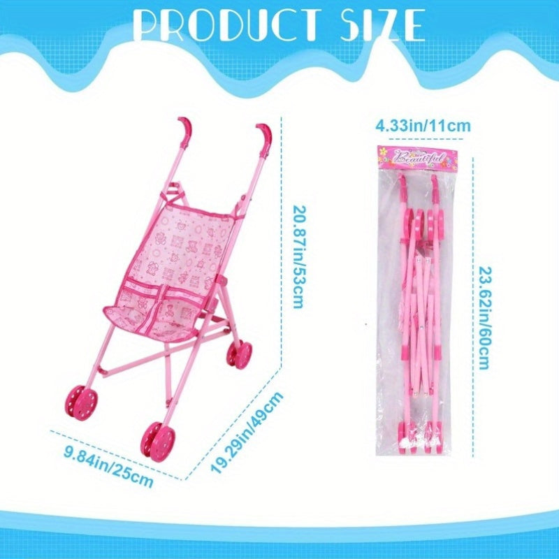 Cochecito de plástico duradero para muñecas con patrón de dibujos animados para niños de 3 a 6 años