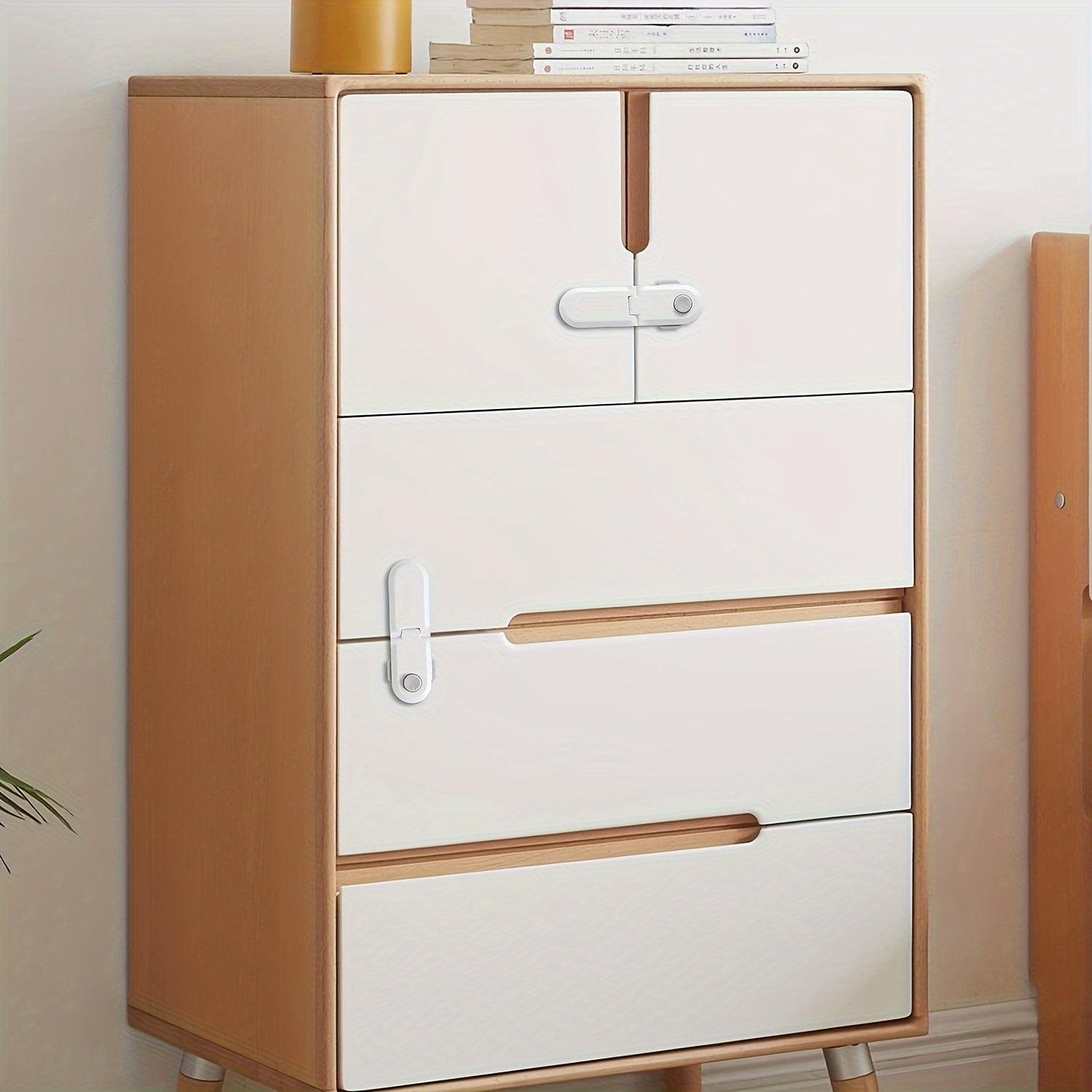 Safety Drawer Lock with Right Angle Lock for Cabinets and Refrigerator Doors