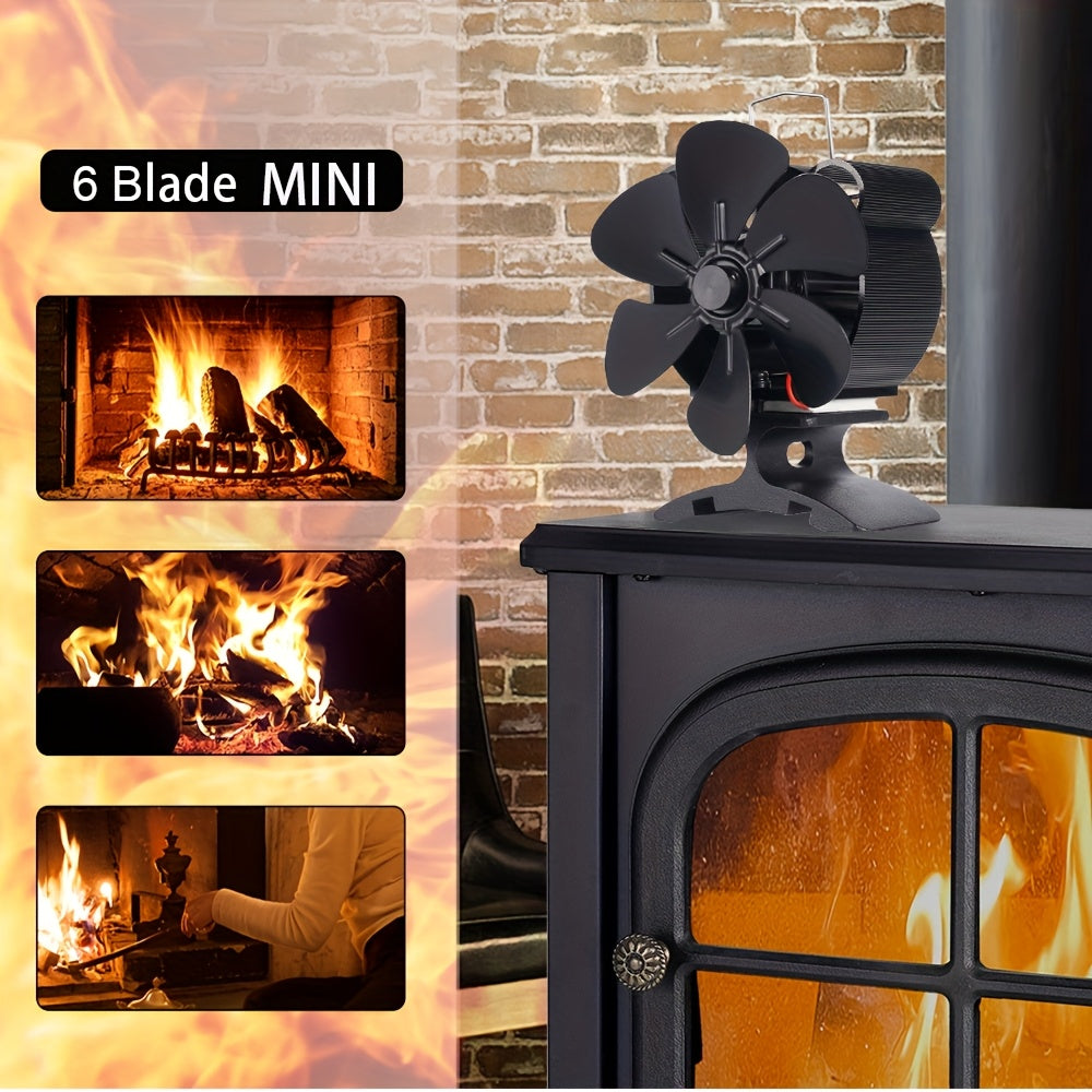 Portable 6-Blade Heat Powered Fireplace Fan for Wood Log Burners and Eco Heaters