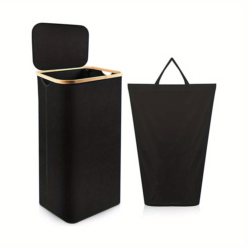 Foldable 100L Laundry Basket with Lid and Liner Grey Black for Bedroom Bathroom Dorm