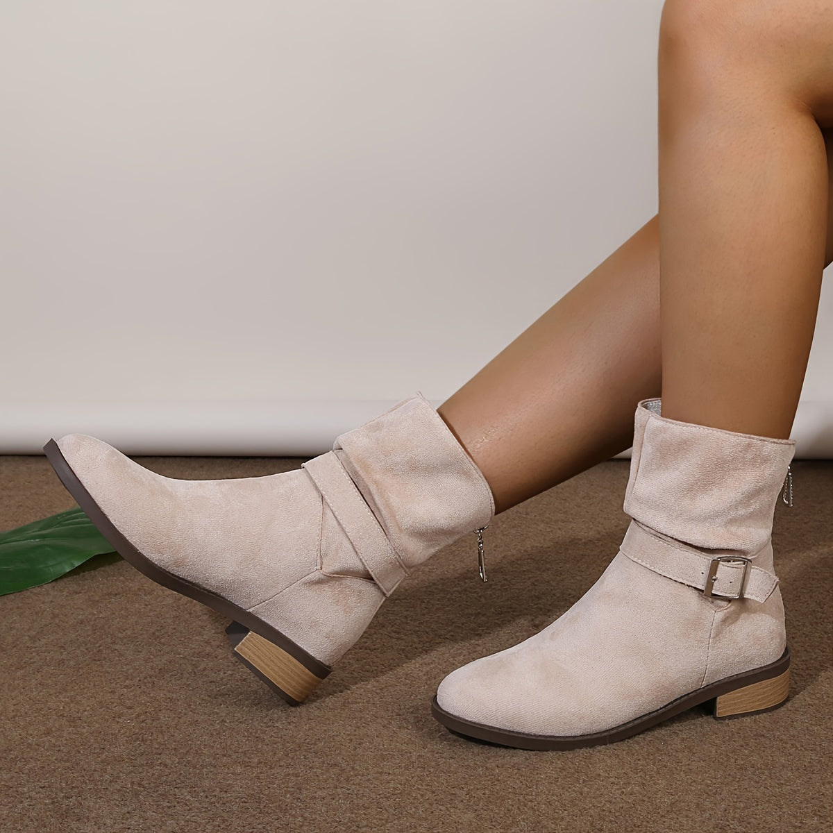 Women's Fleece-Lined Mid-Calf Boots Chunky Heel Side Zipper Casual