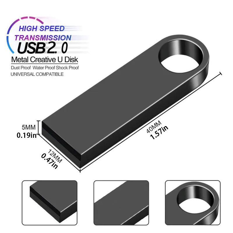 USB 2.0 Flash Drive 8GB to 128GB Metal Durable Portable Data Storage