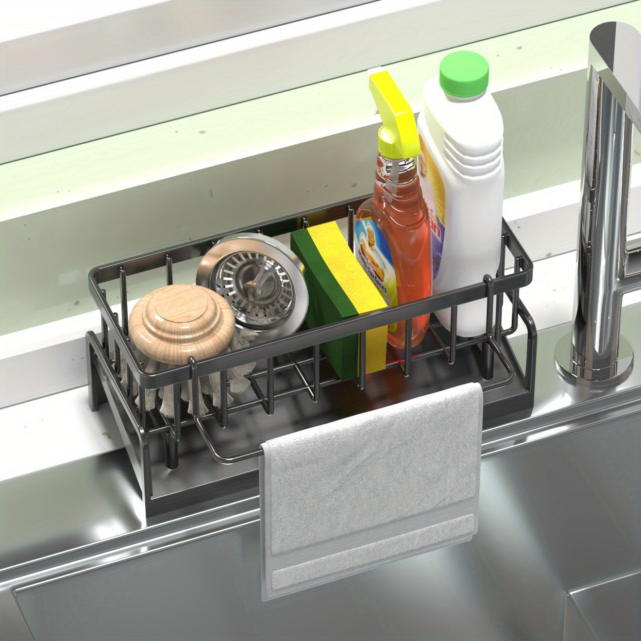 Multipurpose Kitchen Sink Organizer Plastic Open Storage for Dishes and Utensils