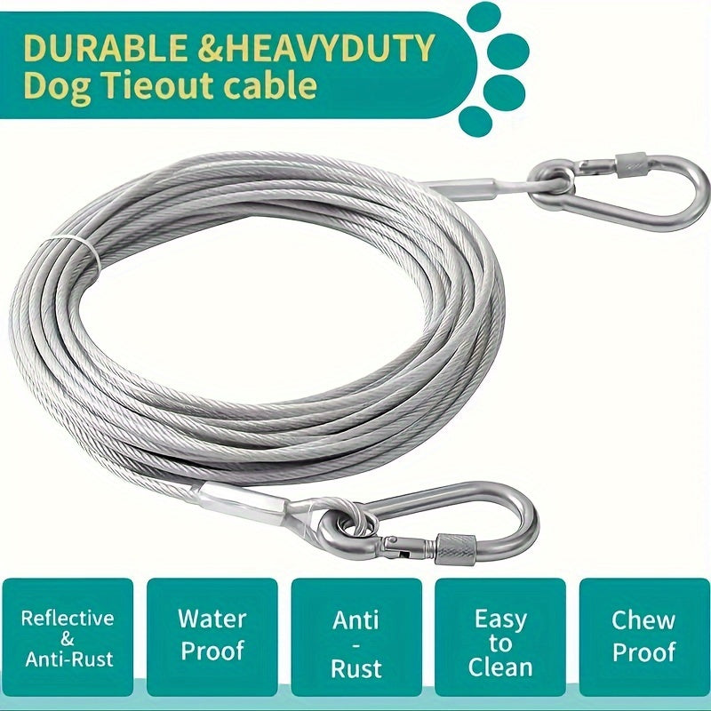 Heavy-Duty Reflective Dog Tie-Out Cable 4.57m for Large Dogs Up to 113kg Waterproof Steel Wire