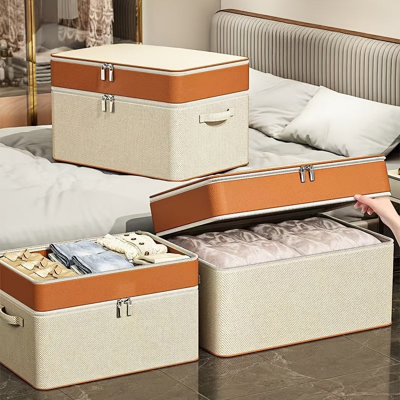 Large Capacity Rectangular Clothes Organizer Beige Non Woven Fabric Stackable Storage Bin