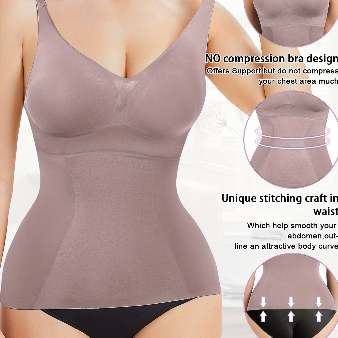 Women's Seamless Slimming Shapewear Tank Top Tummy Control Nylon Spandex V-Neck