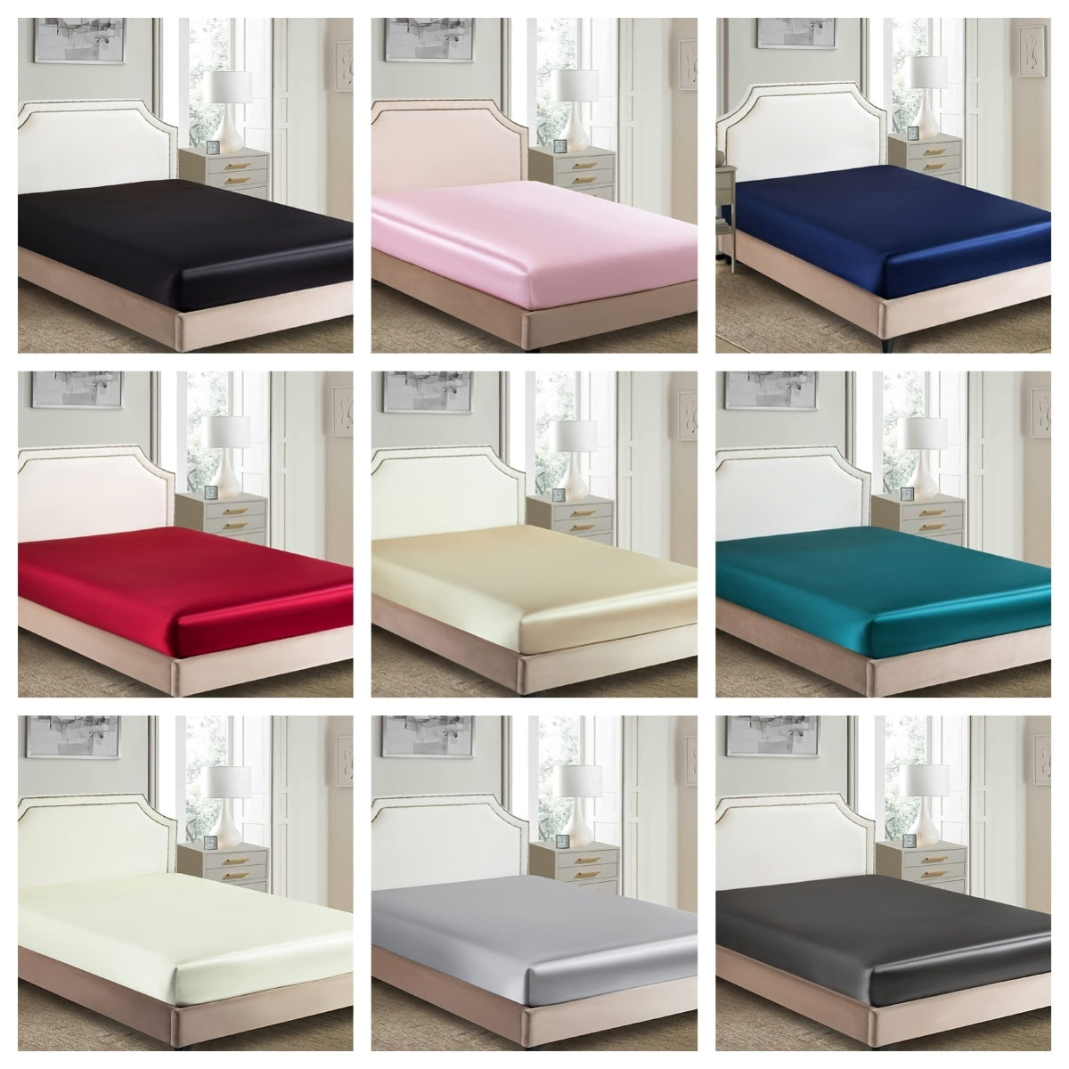 Solid Color Satin Fitted Sheet Bedding for Bedroom and Guest Room