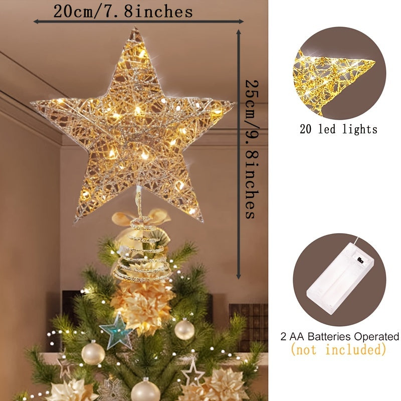 Lighted Glitter Star Tree Topper with LED Lights for Christmas Decorations