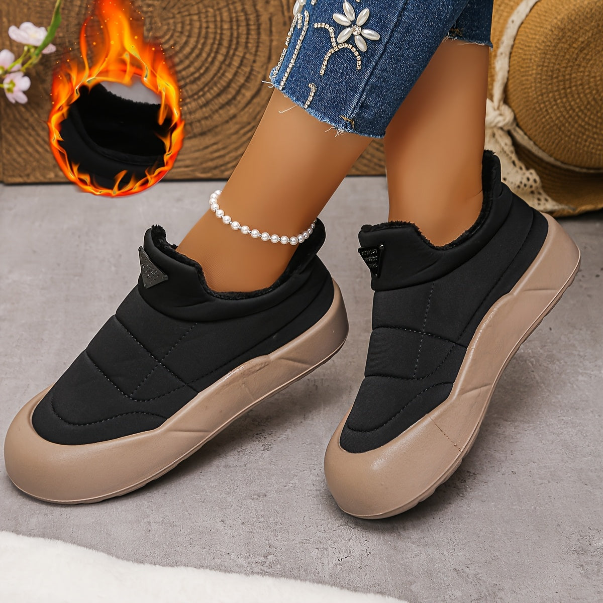 Women's Winter Shoes Fleece Lined Non-Slip Durable Waterproof Black/Brown