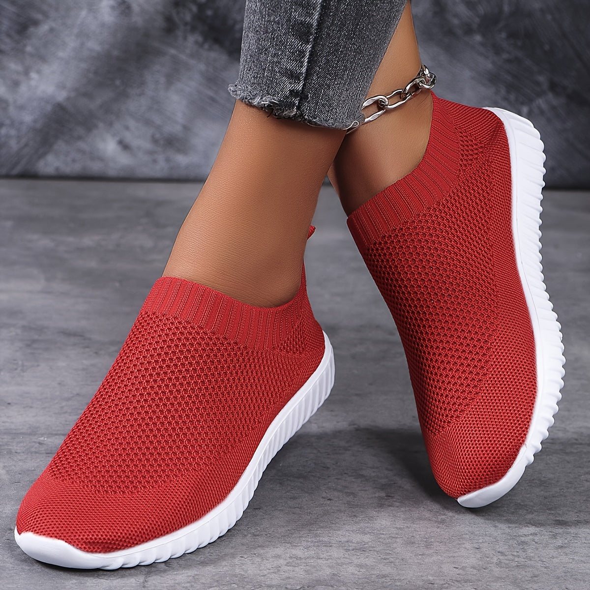 Women's Knit Slip-On Sneakers Casual Breathable Shoe All-Season Comfort
