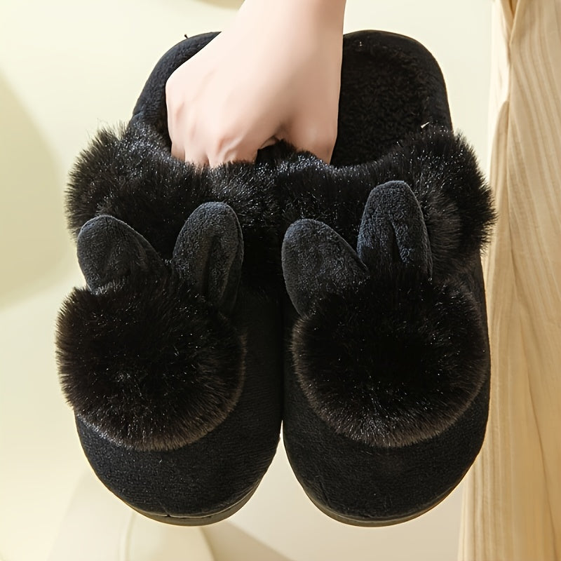 Women's Flannel Plush Faux Fur Sole Indoor Slippers for Winter
