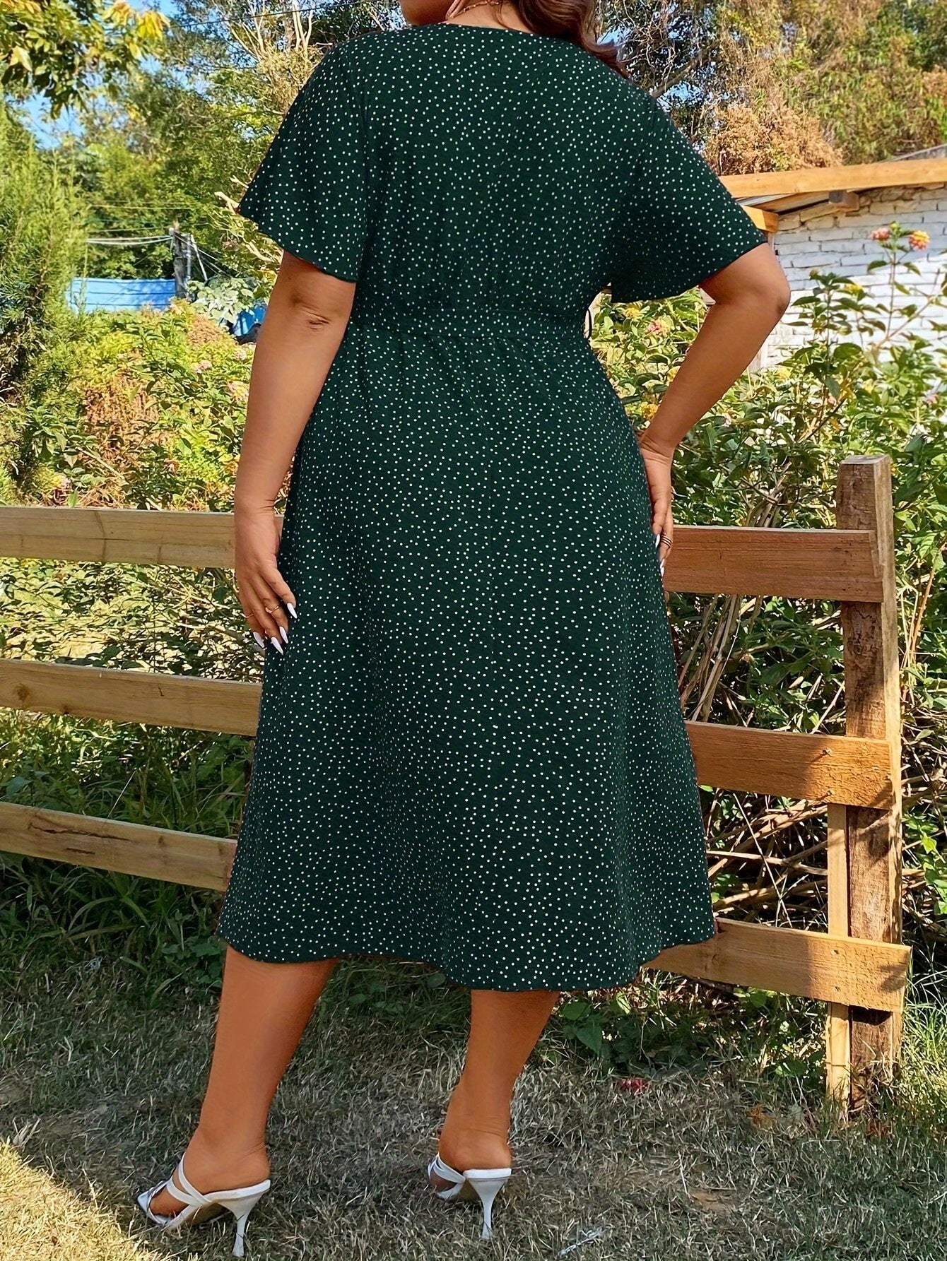 Plus Size Pin Dot Print Belted Dress for Spring Summer Women’s Vacation Style