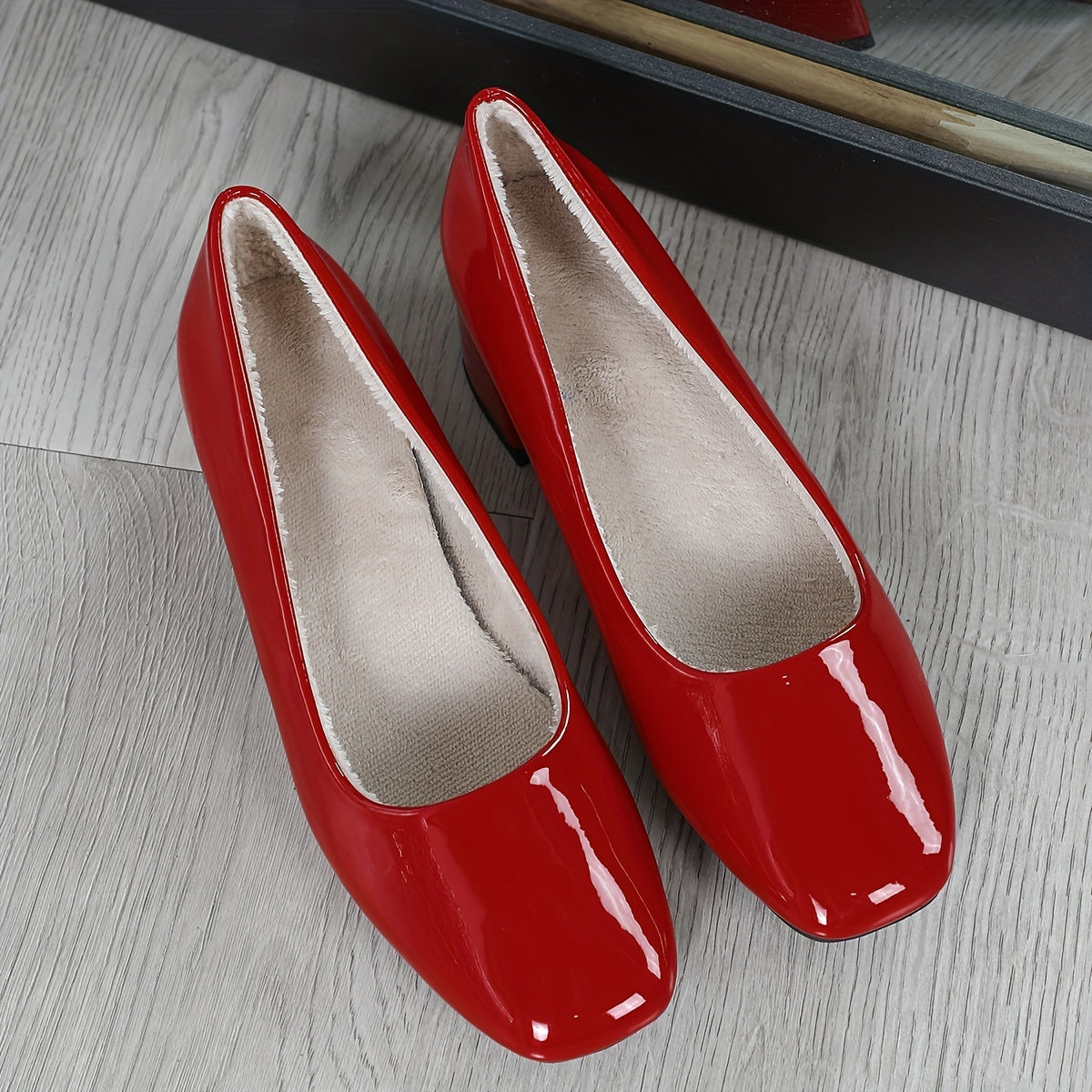 Women's Synthetic Square Toe Low Block Heel Shoes Flats Casual Formal