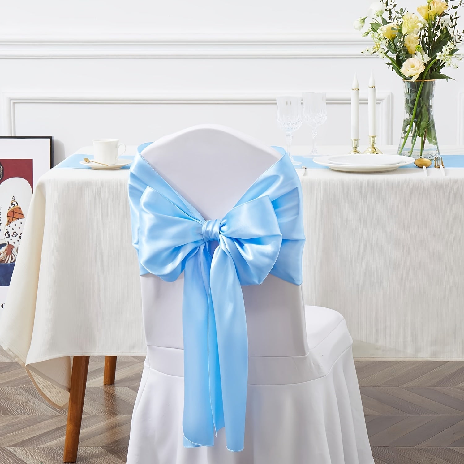 Light Blue Satin Table Runner 30.48 x 274.32 cm for Weddings and Formal Events
