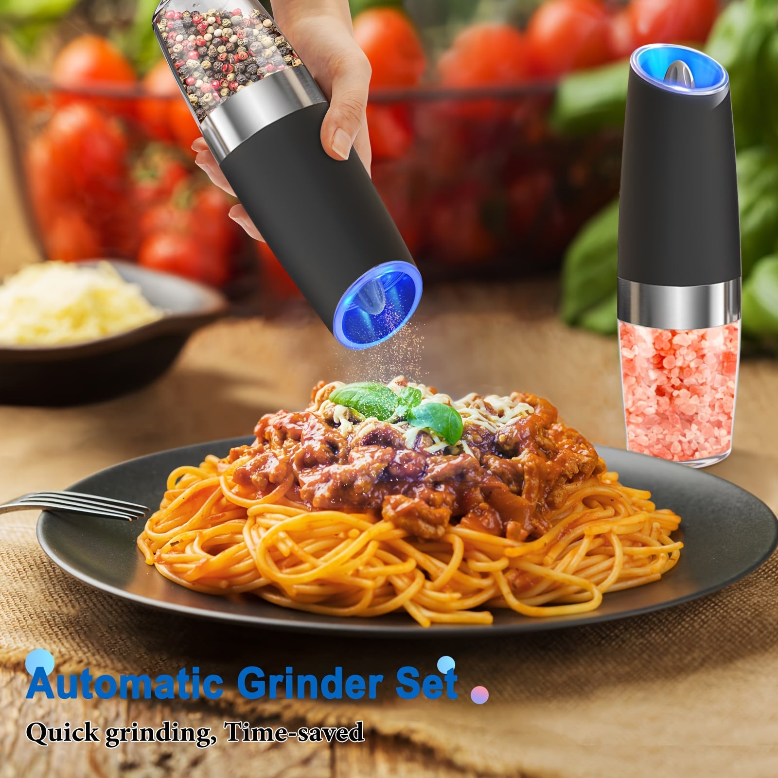 Ikki taqsimli elektr pechene va tuz maydalagich to'plami, sozlanadigan qattiqlik bilan, batareyali, LED chiroqlar, bitta qo'l bilan boshqarish, katta hajmli, yuviladigan, qora - Sevgililar kuni sovg'alariga ideal.