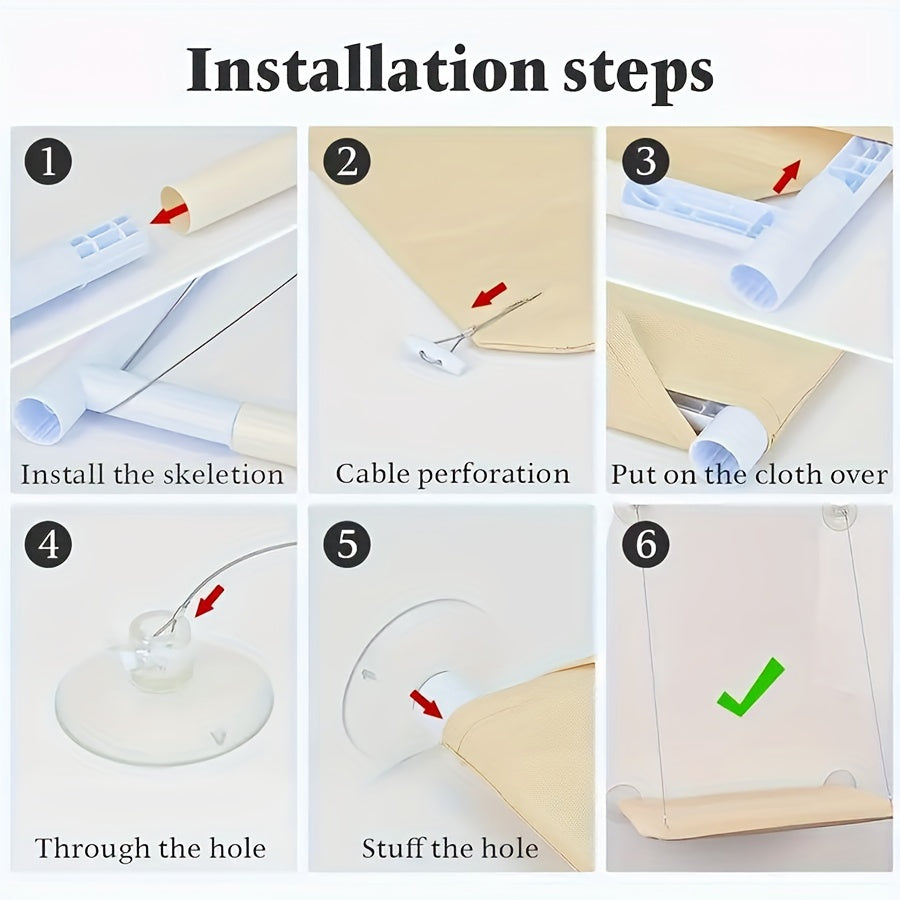 White and Gray Plaid Cat Hammock with Detachable Blanket and Secure Straps for Indoor and Balcony Use