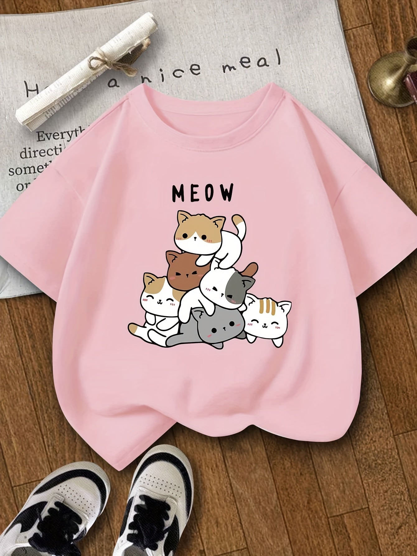 Girls Summer Knit T-Shirts with Animal Prints, Round Neck, Elastic, Unisex Fit for Ages 8-14