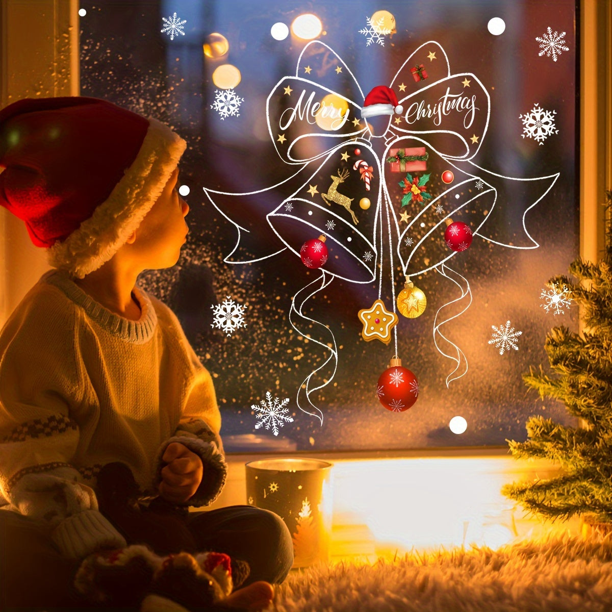 Bell Snowflake Rojdestvo Ta'til Shisha Deraza Dekali Ikki tomonlama o'z-o'zini yopishtiradigan