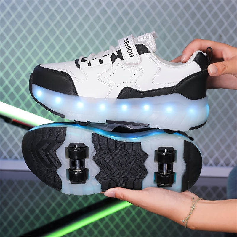 Kids' Low Top Roller Skating Shoes with USB Charging Glowing Effect Breathable Lightweight