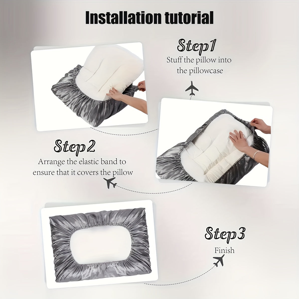 Set of Two Satin Pillowcases with Elastic Band, Soft 100% Polyester, Easy Care