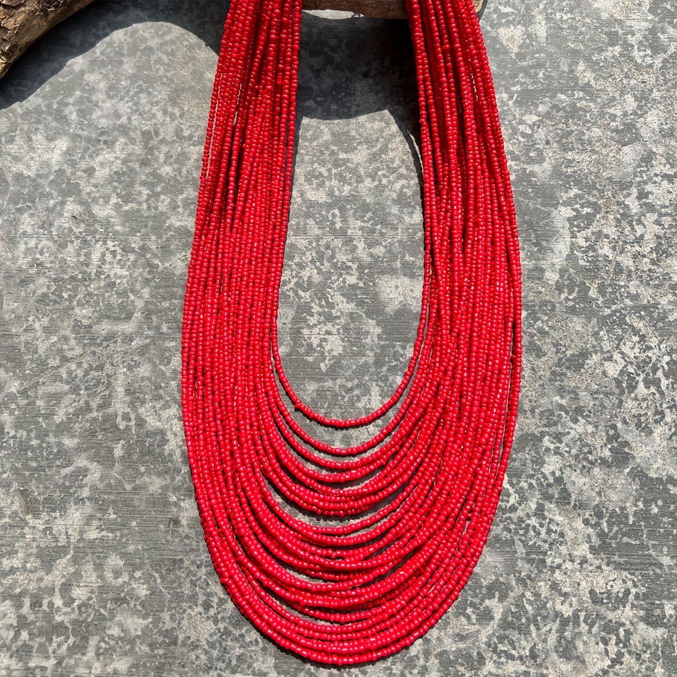 Boho Red Rice Bead Multilayer Necklace for Women