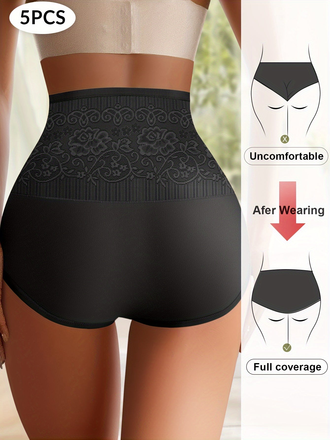 Women's High Waist Panties Tummy Control Jacquard Hip Lift Comfort