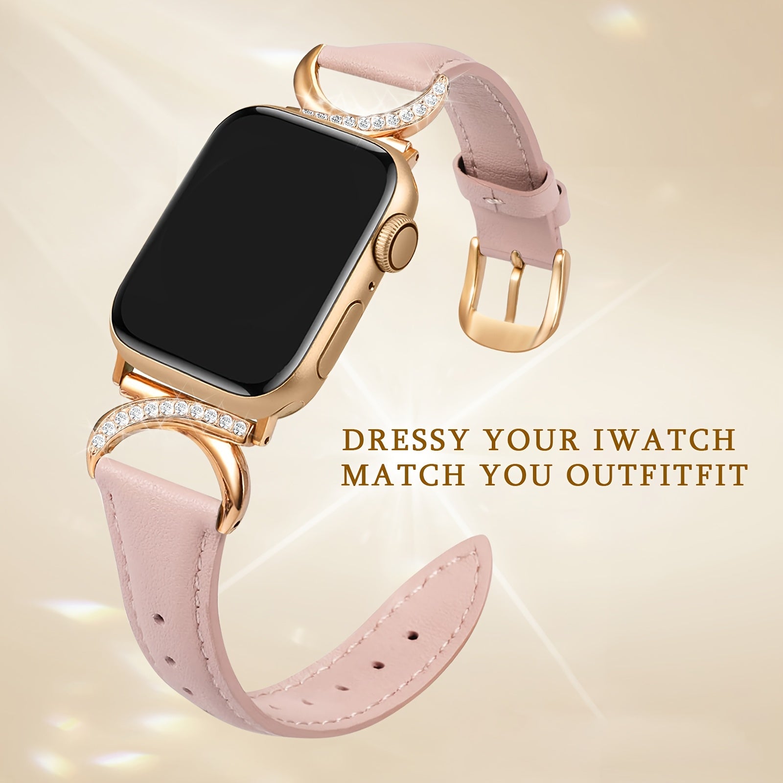 Delicate Leather Watch Strap with C-Shaped Golden Buckle for Apple Watch Series 1-10