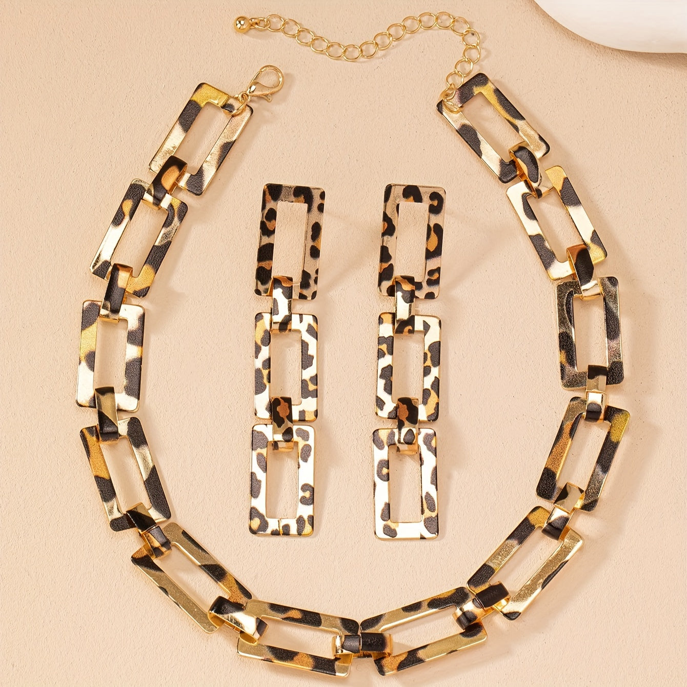 Women's Punk Style Jewelry Set Leopard Pattern Dangle Earrings Necklace Party Accessories