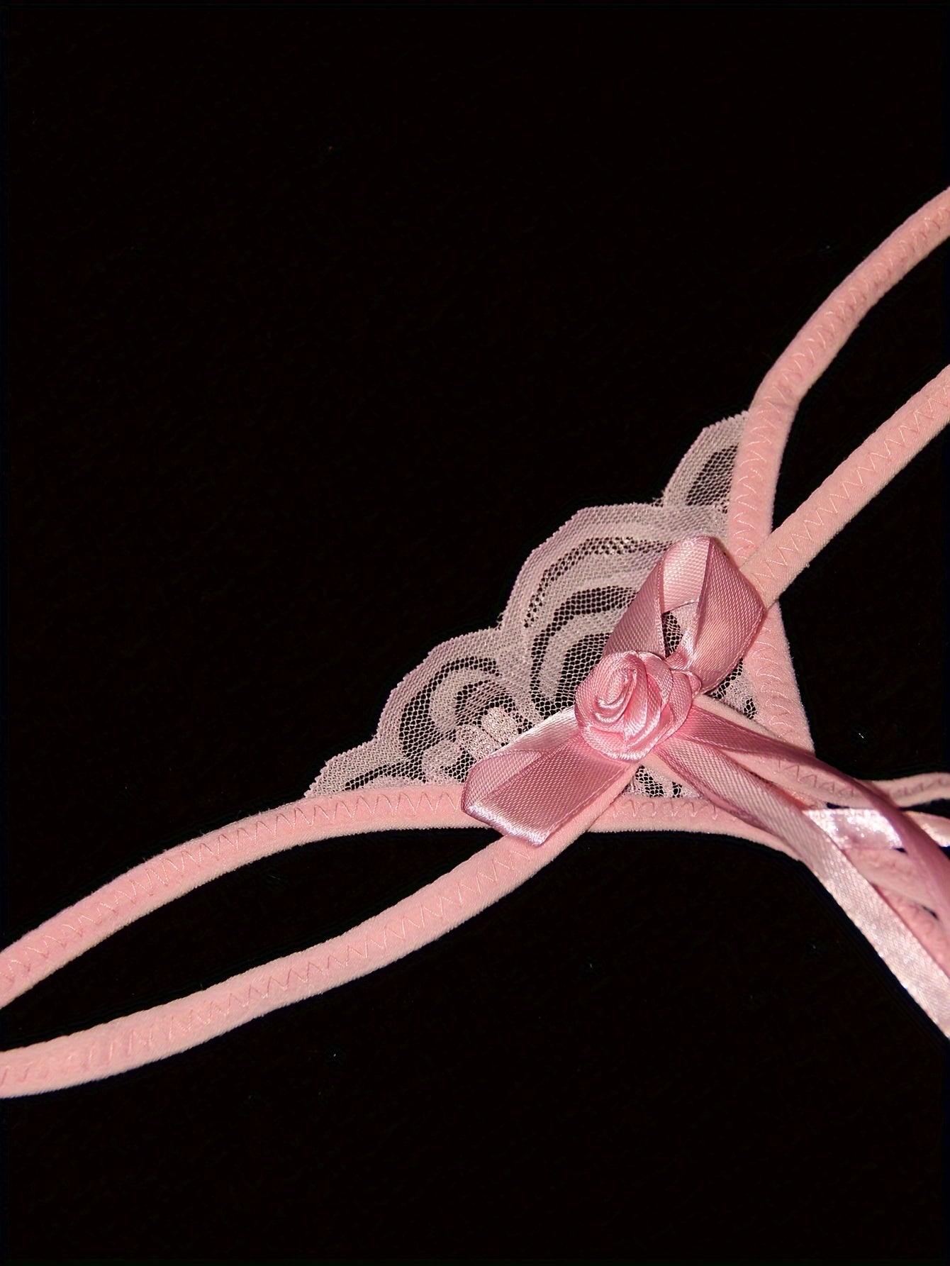 Women's Light Breathable Floral Mesh Thong with Bows and Open Crotch