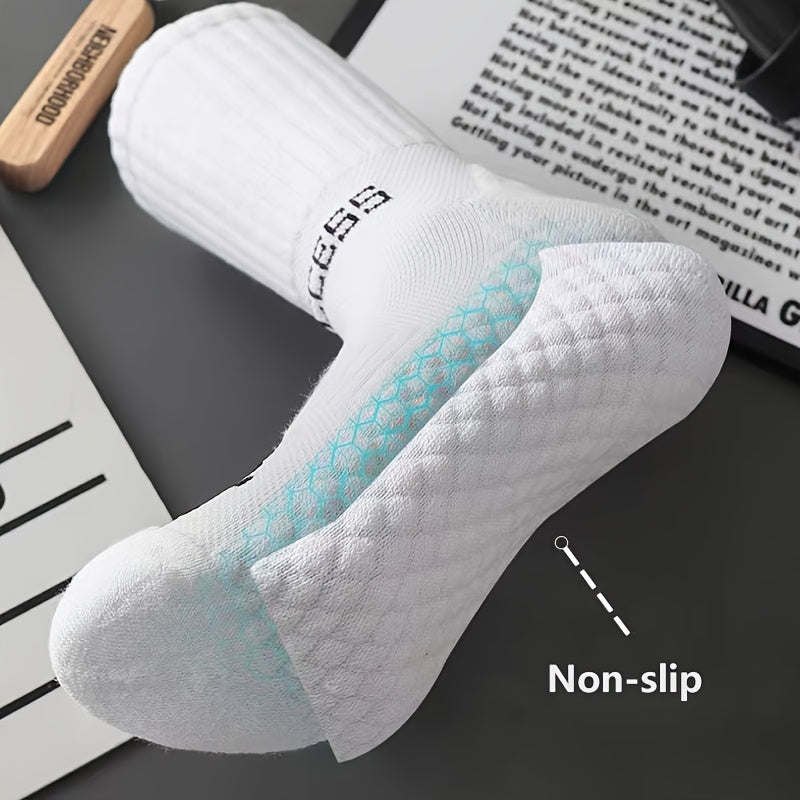 6-Pack Athletic Crew Socks Non-Slip Grip Moisture-Wicking Polyester Elastane for Basketball Running Hiking Cycling