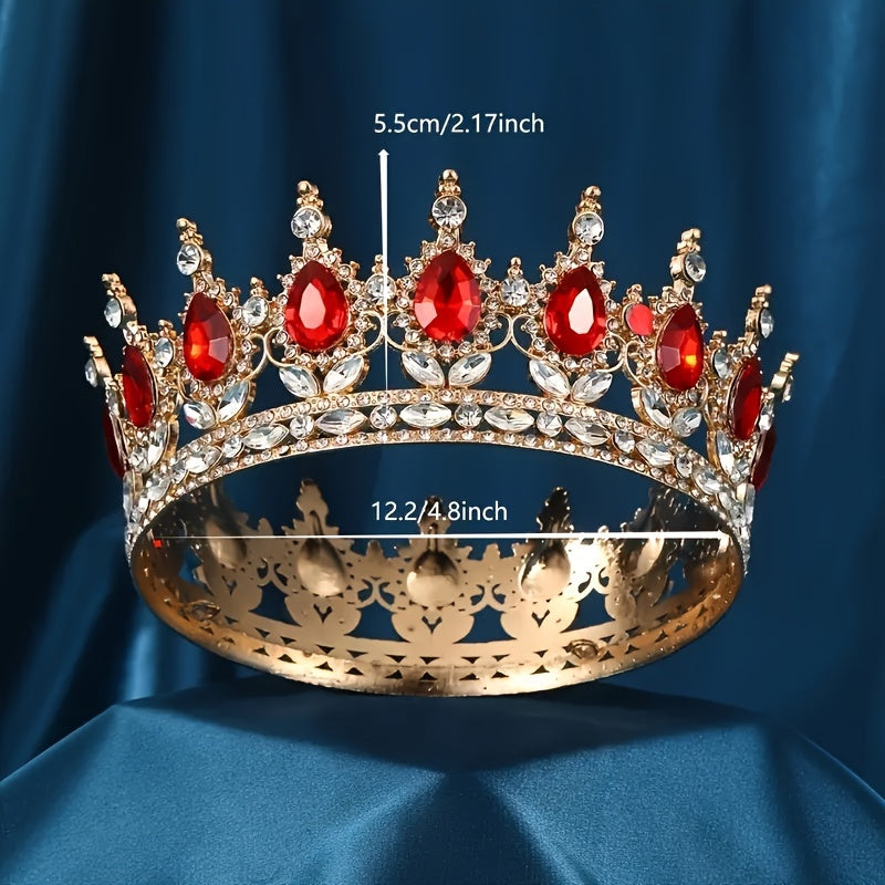 Crystal Rhinestone Round Crown Headwear for Brides Weddings and Parties