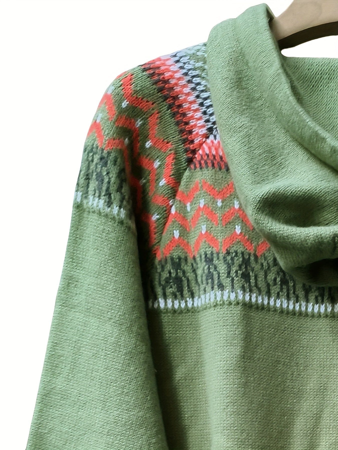 Plus o'lchamli ayollar uchun geometrik naqshli kapüşonli kardigan issiq qish uzun qolli ochiq oldi sviter