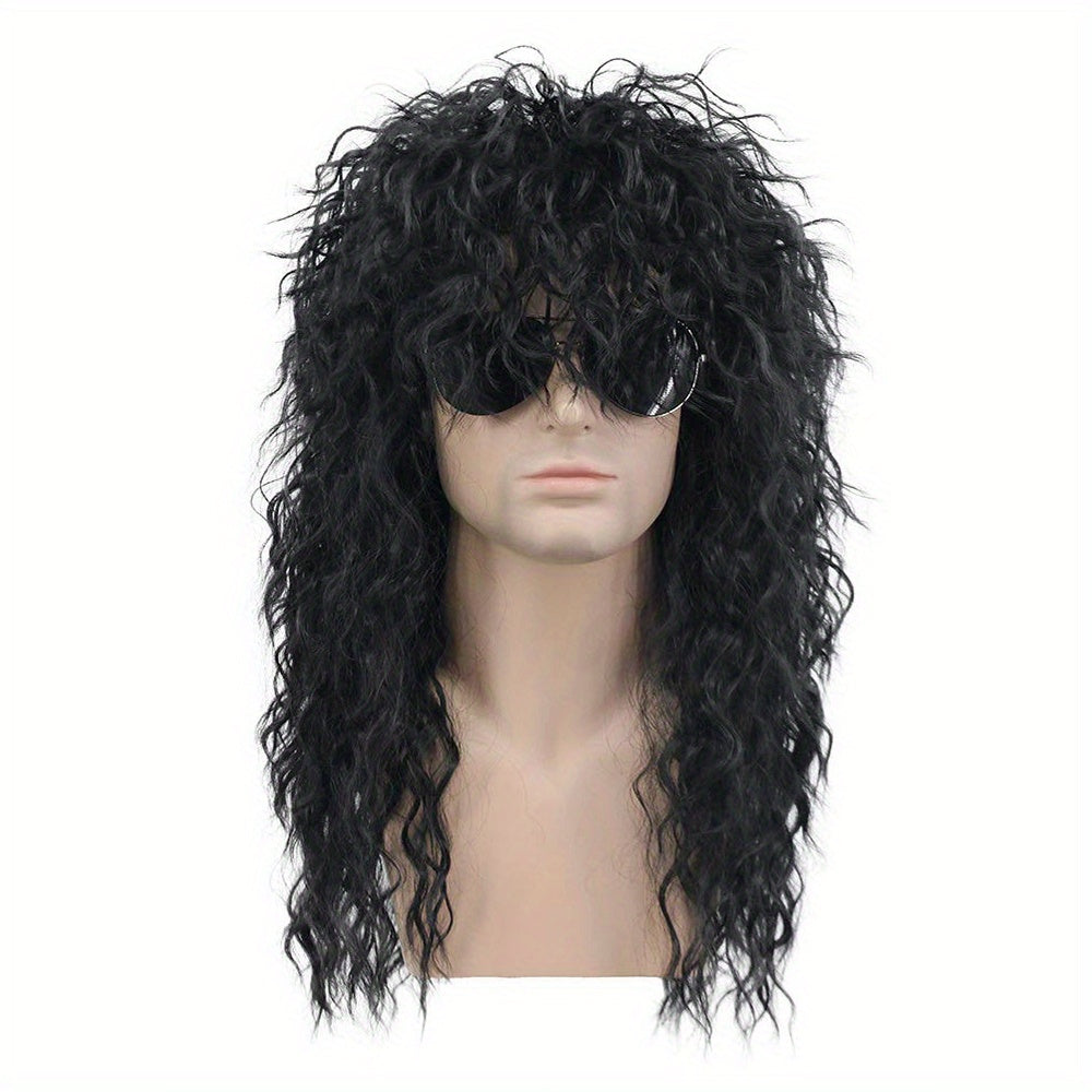 Long Curly Rock and Roll Wig with Golden Highlights for 80s Halloween Costume