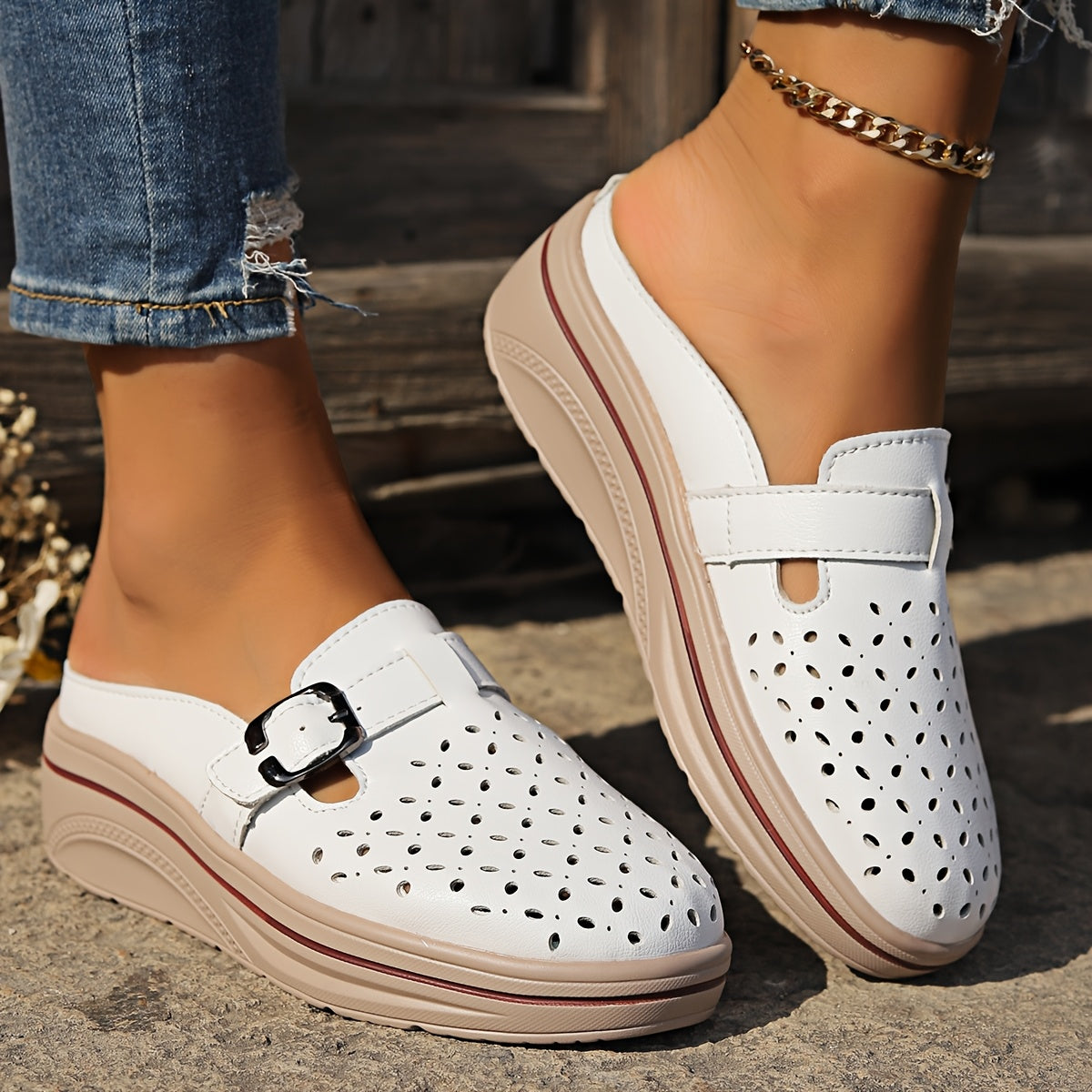 Women's Summer Mules Casual Slip-On Cover Sandals Black White