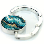 Portable Handbag Holder for Tables, Teal and White Swirls, Festive Gift