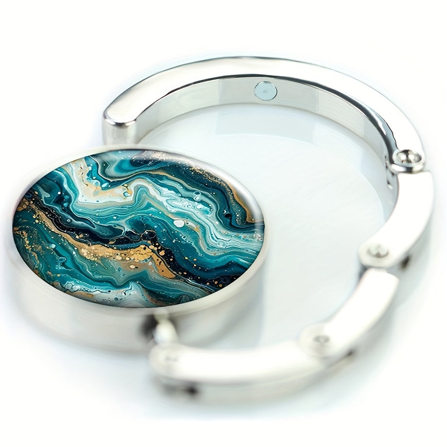 Portable Handbag Holder for Tables, Teal and White Swirls, Festive Gift