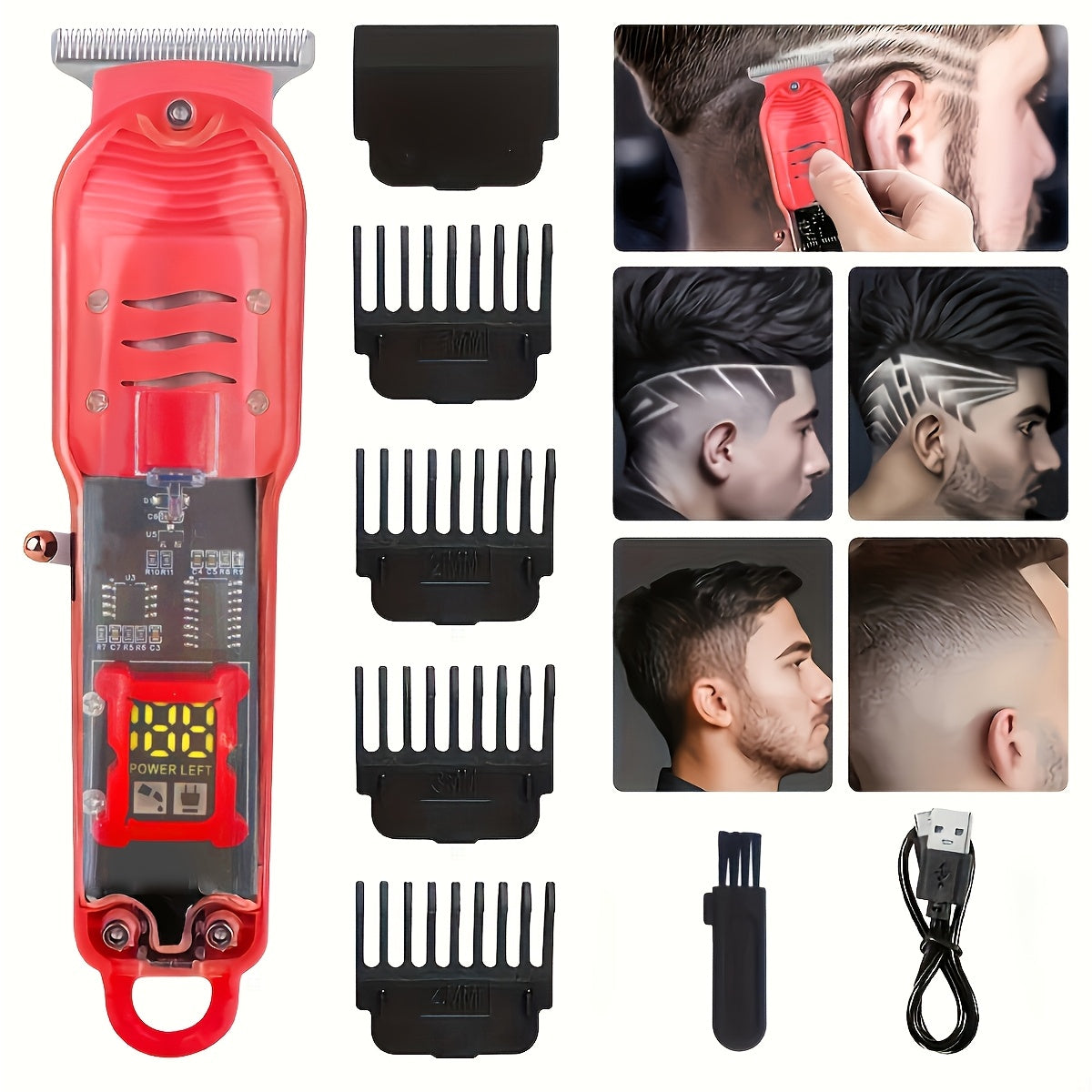Cortapelos eléctrico recargable por USB de bajo voltaje de calidad de salón con peines guía