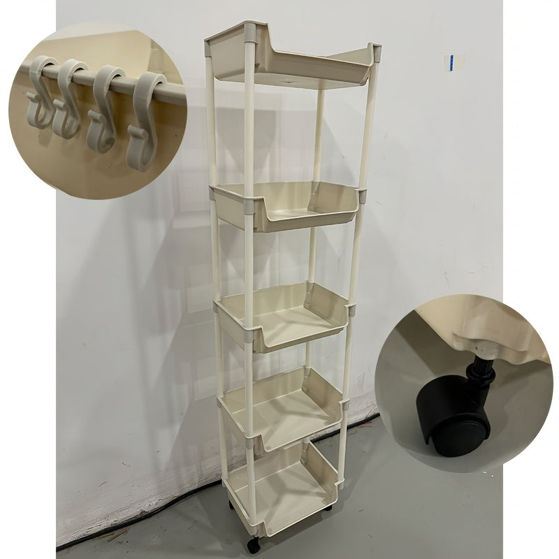 5-Tier Plastic Storage Organizer Rack with Hanging Hooks for Kitchen Office