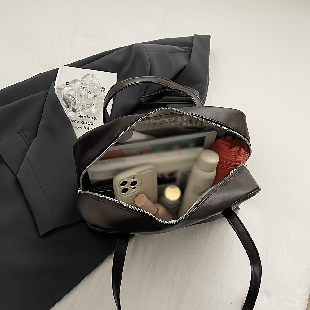 Vintage Black PU Single-Shoulder Bag with Large Capacity for Commuters